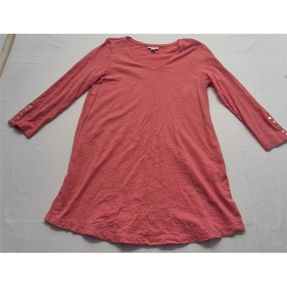 J Jill women's tunic Small pink long sleeve button details v-neck 100% Cotton